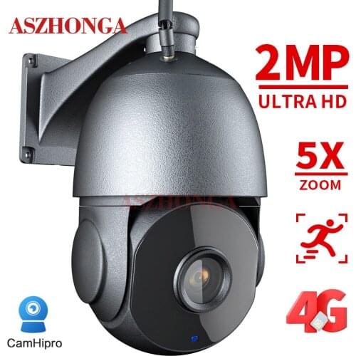 1080P 3G 4G SIM Card Wireless IP Camera WIFI Security PTZ 5X Optical Zoom HD Surveillance Dome Cam AI Human Tracking CamHipro