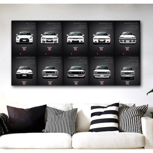 The history of Nissan Skyline GTR Wall Art Poster Canvas Prints Cloth Painting for Room Decoration Living Room Boy Bedroom Wall