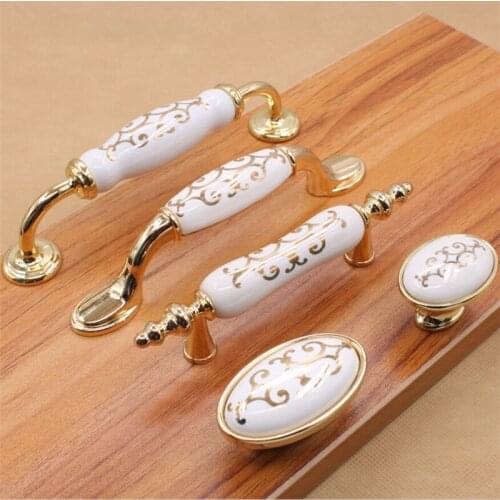 JD Ceramic Handle White Ceramic Gold Handle Cabinet Drawer Shoe Cabinet Pull Handle Type Zinc Alloy Furniture Hardware
