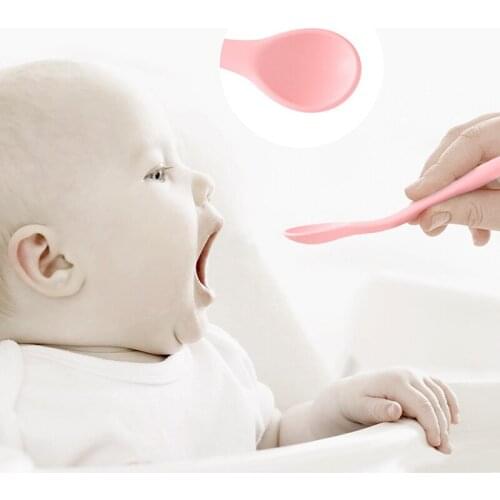 Baby Feeding Spoon Toddler Infant Learning Tableware Flatware Utensils Soft Silicone Kids Easy Grip Feeding Training Spoons