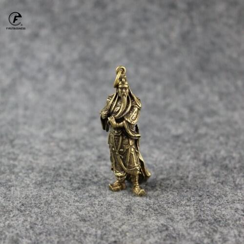 Copper Guan Gong Small Statue Ornaments Home Decoration Accesories Chinese God of Wealth Feng Shui Figurines Key Chains Pendants