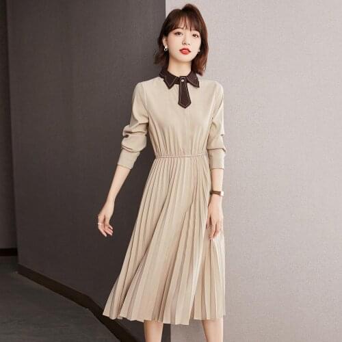 Korean Fashion Chiffon Woman Dress Autumn Long Sleeve Dress for Women Vintage Knee-Length Bodycon Dress Vestidos De Mujer