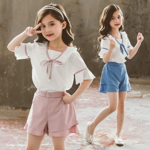 Fashion Girls Clothing Set Summer Outfits Kids Girl Clothes Short Sleeve + Pants Teen Childrens Clothing Suits 4 6 8 10 12 Year