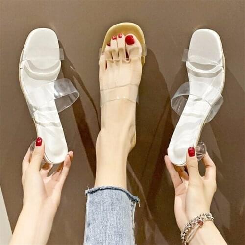 Crystal Ball Low Heel PVC mules transparent Clear outdoor slippers Women Peep toe Summer Sandals Fashion New Design slippers