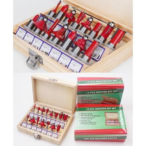 15pcs 6.35mm Shank Milling Cutter Machine Set Router Bits for Wood Carbide Mill Woodworking Engraving Milling Cuttings Tools