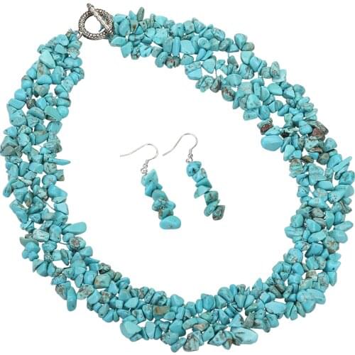 YACQ Turquoise 925 Sterling Silver Wide Layers Choker Necklace Dangle Drop Earrings Jewelry Set Gifts for Women Mom Teen Girl