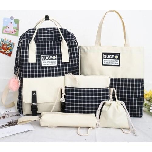 2020 New Canvas Female Book Bag Backpack 5pcs/set Schoolbag School Bag Travel Pack Fashion Tassel Women Teenage Teenagers Girl56