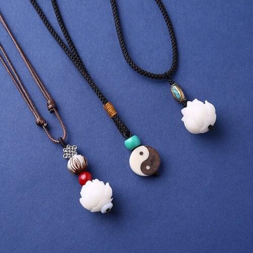 New Bodhi Seed Handcrafted Lotus Flower Pendant Elegant Rope Long Necklace For Women Girl Tai Chi YIN YANG Necklace Jewelry