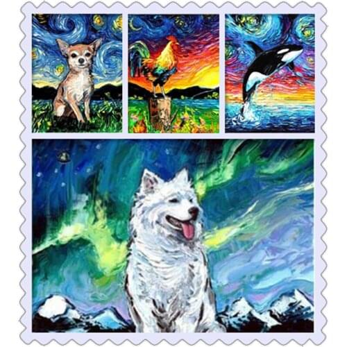 New diamond painting animals, diamond embroidery painted icons, cartoon dogs, animal hedgehogs, cocks. Childrens gift, handmade