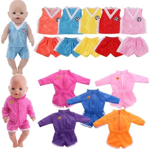 Doll Clothes Sports Wear Football Embroidered Sleeveless Tank Top Shorts Fit 18Inch American Borne&43Cm Born Baby Girl/Boy Doll