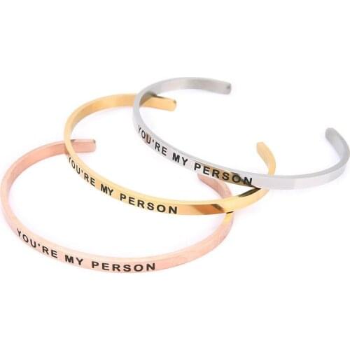 Stainless Steel Opening Adjustable Bracelet Couple "YOU ARE MY PERSON" Fashion Classic Jewelry Wristband Accessories Couple Gift
