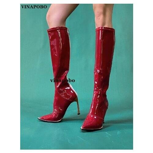 Vinapobo Back Zipper Patent Leather Sexy Pointed Women High Heel Short Boots 2020 New Leisure Cool Ladies Shoes Botas De Mujer