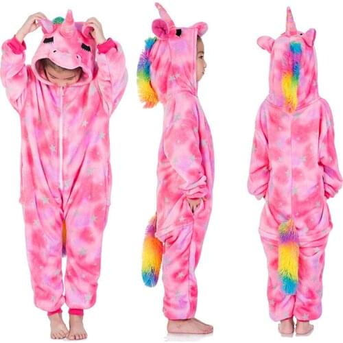 Boys Girls Cute Animal Pajama Funny Flannel Warm Soft Overall Winter Jumpsuit animal Animal Pajamas For Kids Unicorn Cartoon