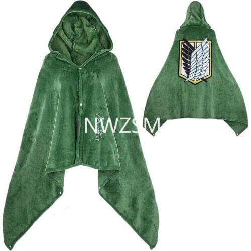 Aime attack on Titan Blanket Cloak Shingeki No Kyojin Survey Corps Cloak Cape Flannel Cosplay Costume Hoodie with real photos