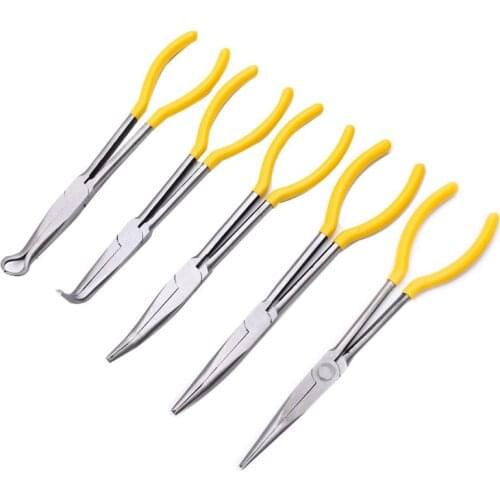 Long Reach 11 Inch Plier Curved Straight Needle Nose 90-Degree 45-Degree 25-Degree Angled Car Spark Plug Wire Removal Clamp W91F