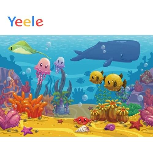 Yeele Underwater Cartoon Fish Jellyfish Posters Scene Baby Backgrounds Photography Banner Photographic Backdrop For Photo Studio