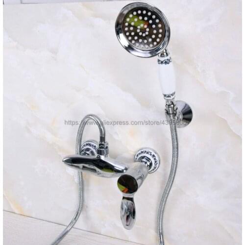 Polished Chrome Bath Faucets Wall Mounted Bathroom Basin Mixer Tap With Hand Shower Head Bath & Shower Faucet Bna273