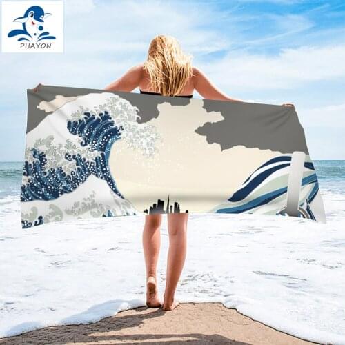 PHAYON Waves Bath Towel Bathroom Microfiber Beach Towel Kids Teen Shower Towel Large Soft Water Absorbing Sport Swimming Towel
