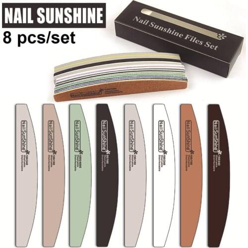 New 8Pcs/box Wooden Nail Files Sponge Nail File Buffer Block Set Mix All Grits Half Moon Sandpaper Nail Files For Polish Tool