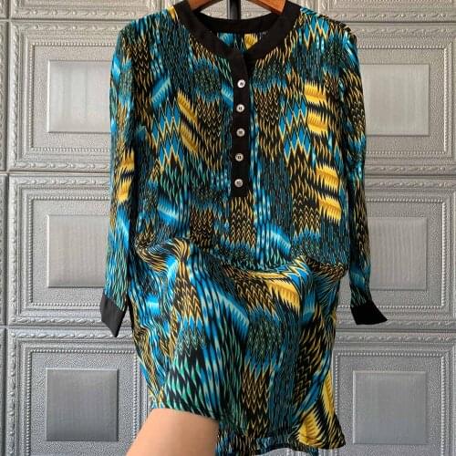 Silk Shirt Women Tops Spring 2021 Summer New Loose Cardigan Shirt Printing Green Mulberry Silk Shirt Top