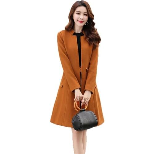 Woolen Coat Women 2021 New Autumn Winter Korean Plus Size Slim Tops Red Gray Black Fashion Temperament Long Blends Jacket N1108