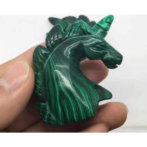 MOKAGY 2 INCH Hand Carved Malachite Crystal Unicorn Sculpture 1PC