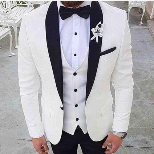 2019 Custom Made White Best Man Wedding Suits For Men Formal Groom Tuxedos Slim Fit Prom Groomsmen Suit Mens Tuxedo 3 Pieces