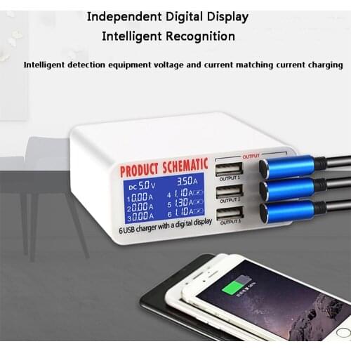 Multiport USB Hub Smart Rapid Charging Station With Smart Digital Display 6 Port USB Charger Hub For Smartphone ipad adaptation