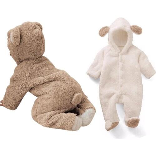 UNIKIDS Unikids Longsleeve Coral Fleece Romper With Tail Cute Winter Warm Infant Baby Romper Cartoon Jumpsuit Boys Girls Animal