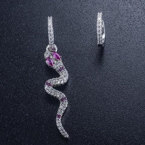 Top Quality New Fashion Asymmetry Silver Snake Earrings Exquisite Micro Pave AAA+ Zircon Crystals Buckle Hoop Earrings For Women