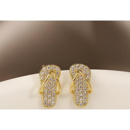 YAOLOGE 2021 For Women Geometric Alloy Gold Color Slippers Rhinestone Stud Earrings Girls Fashion Party Jewelry Accessories
