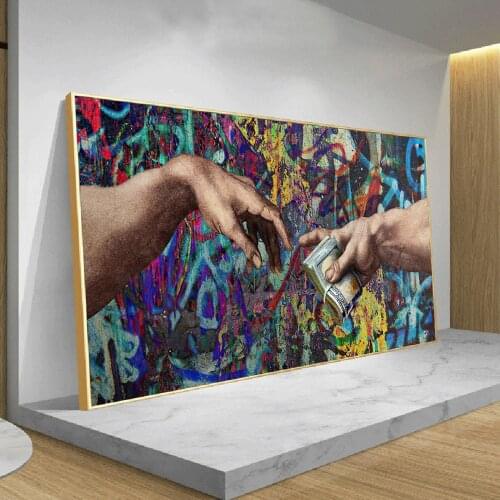 Graffiti Creation Of Adam Funny Wall Art Mural Poster And Prints Money Abstract Canvas Painting For Living Room Decoration