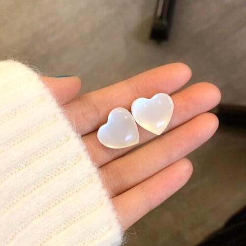 Sweet Simple Opal Heart Stud Earrings Delicate Ear Studs 2021 Trendy Ear Nails For Women Girls Korean Fashion Jewelry Gift