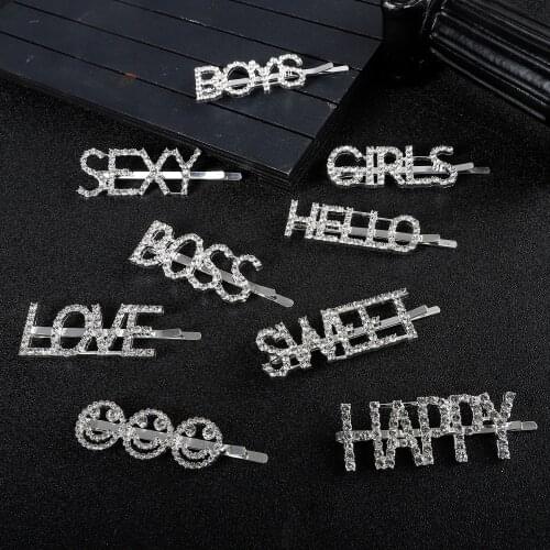 New Fashion Rhinestone Full Drill Letter Hair Pins For Women Feme Elegant Wedding Party Appointment Hair Jewelry Accessories