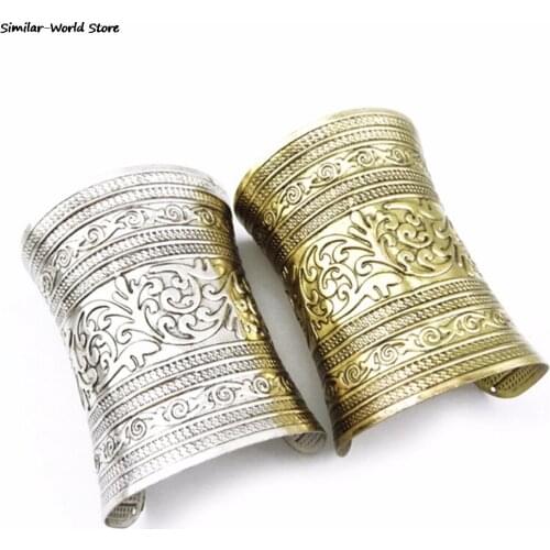 1 Pc Fashon Women Punk Metallic Gothic Long Wide Vintage Metal Cuff Curved Bangle Bracelet Adjust Gifts For Lady Girl