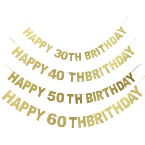 1pc Party Decoration Happy Birthday Banner, Glitter Gold 10th-90th Happy Birthday Banners, Birthday Supplies, Hanging Banners