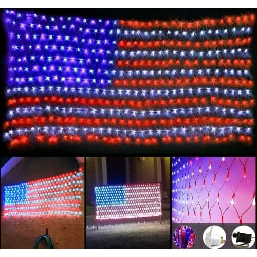 110V 30V Led Net Lights American Flag LED String Lights 390LEDs Large USA Flag Net Light Outdoor Lights Waterproof Hanging Light