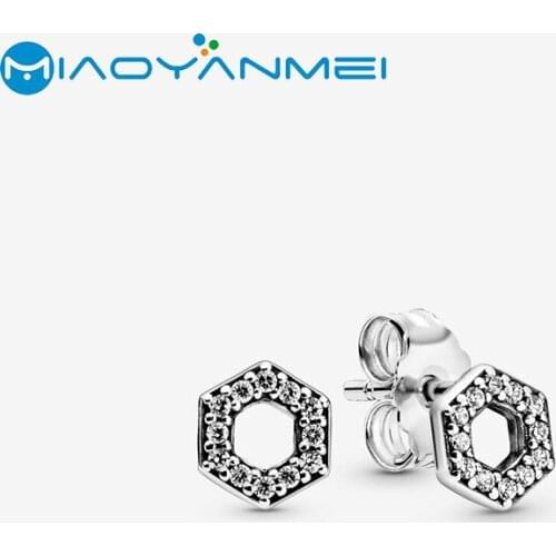 2020 Spring New 925 Sterling Silver Earrings Sparkling Honeycomb Hexagon Stud Earrings Women Pure Silver Jewelry Birthday Gift