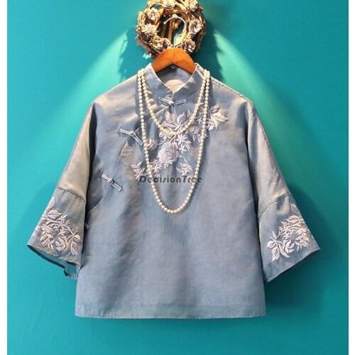 2021 chinese tops flower embroidery qipao blouse cheongsam chinese style cheongsam blouse traditional chinese chiffon blouse