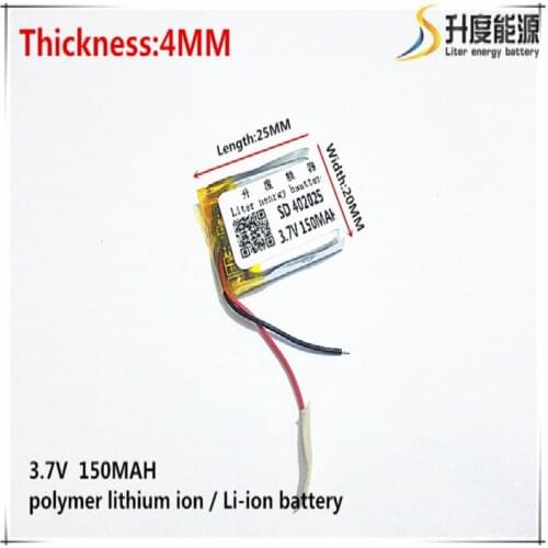 3.7V,150mAH,[402025] PLIB; polymer lithium ion / Li-ion battery for GPS,mp3,mp4,mp5,dvd,bluetooth,model toy