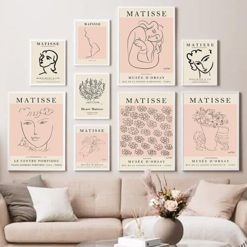 Abstract Matisse Lines Face Flower Coral Nordic Posters And Prints Wall Art Canvas Painting Wall Pictures For Living Room Decor