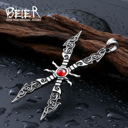 Beier Stainless Steel Punk game style LOL Irelias weapon Pendant Chain Necklace men Jewelry LLBP8-212P