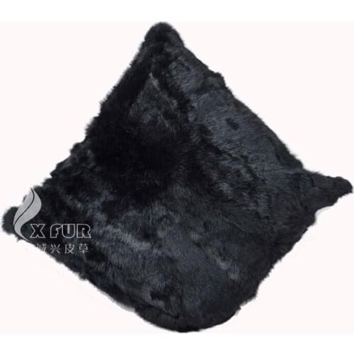 Free Shipping CX-D-84C 50x50cm 2018 Europe Black Genuine Rabbit Fur Sofa Cushion Cover Decorative Pillowcases