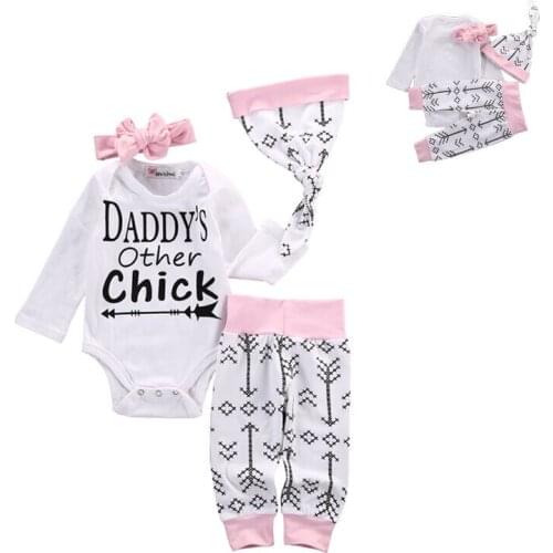 Free shipping 4PCS Set Newborn Baby Little Girl Romper Tops+ Long Pants Outfits US Seller c