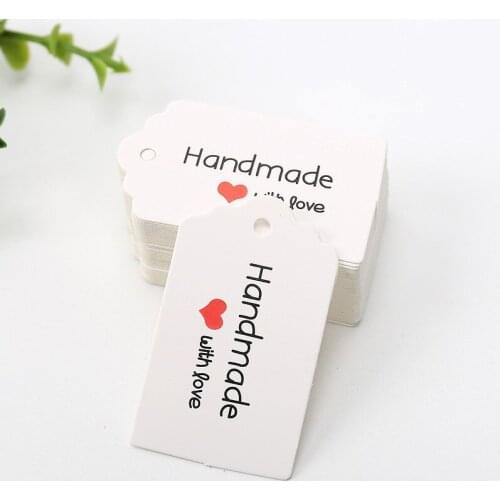 100pcs 5*3cm Baking Tags Handmade with Love Print Paper Tags Label Cards Hang Tags Gift Wrapping Supplies Wedding Birthday Decor