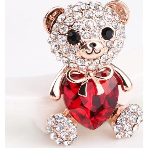 TODOX Brooch Fashion Women cute Cartoon crystal with exquisite Cute teddy bear with heart pins hot sale style party Gift