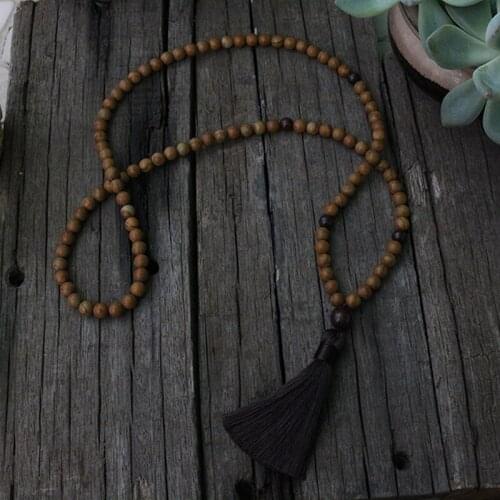 100% 8mm Natural Beads, Wood Grain Sandstone, Flower Red Jasper,JapaMala,Necklace,108 Count Mala With Mantra Style Marker Beads