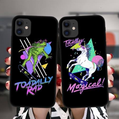 Black Phone Case For iPhone 12 11 Pro XS Max 6 6S 8 7 Plus X XR 5S SE 2020 12Mini Unicorn Dinosaur Animals Soft Silicone Cover
