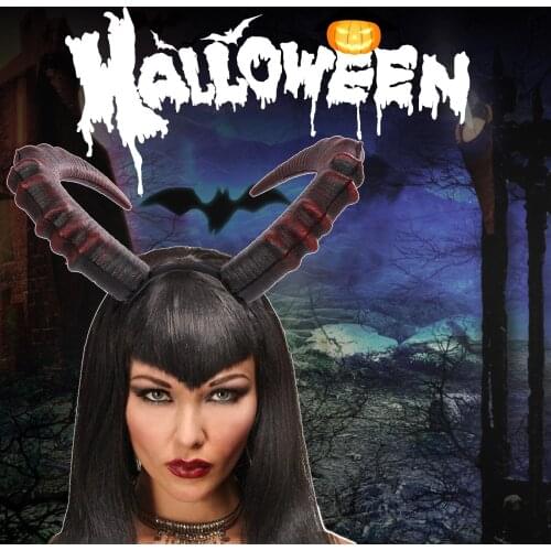 Halloween Witch Black Long Ox Horn Headband Womens Teen Girls Halloween Cosplay Costume Dress Up Party Props Hair Hoop A40
