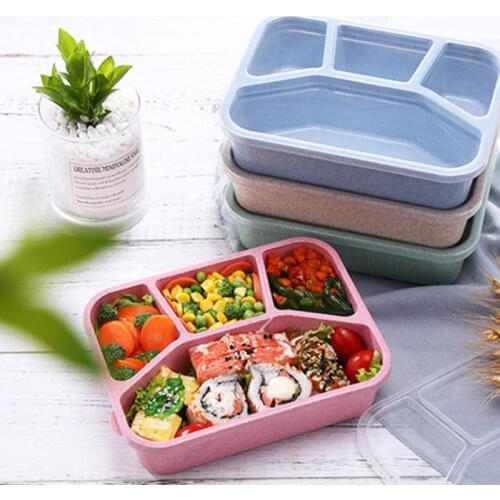 Microwave Bento Lunch Box Four Grid Independent Lattice Bento Box Portable Travel Picnic Food Storage Box Kitchen Tools